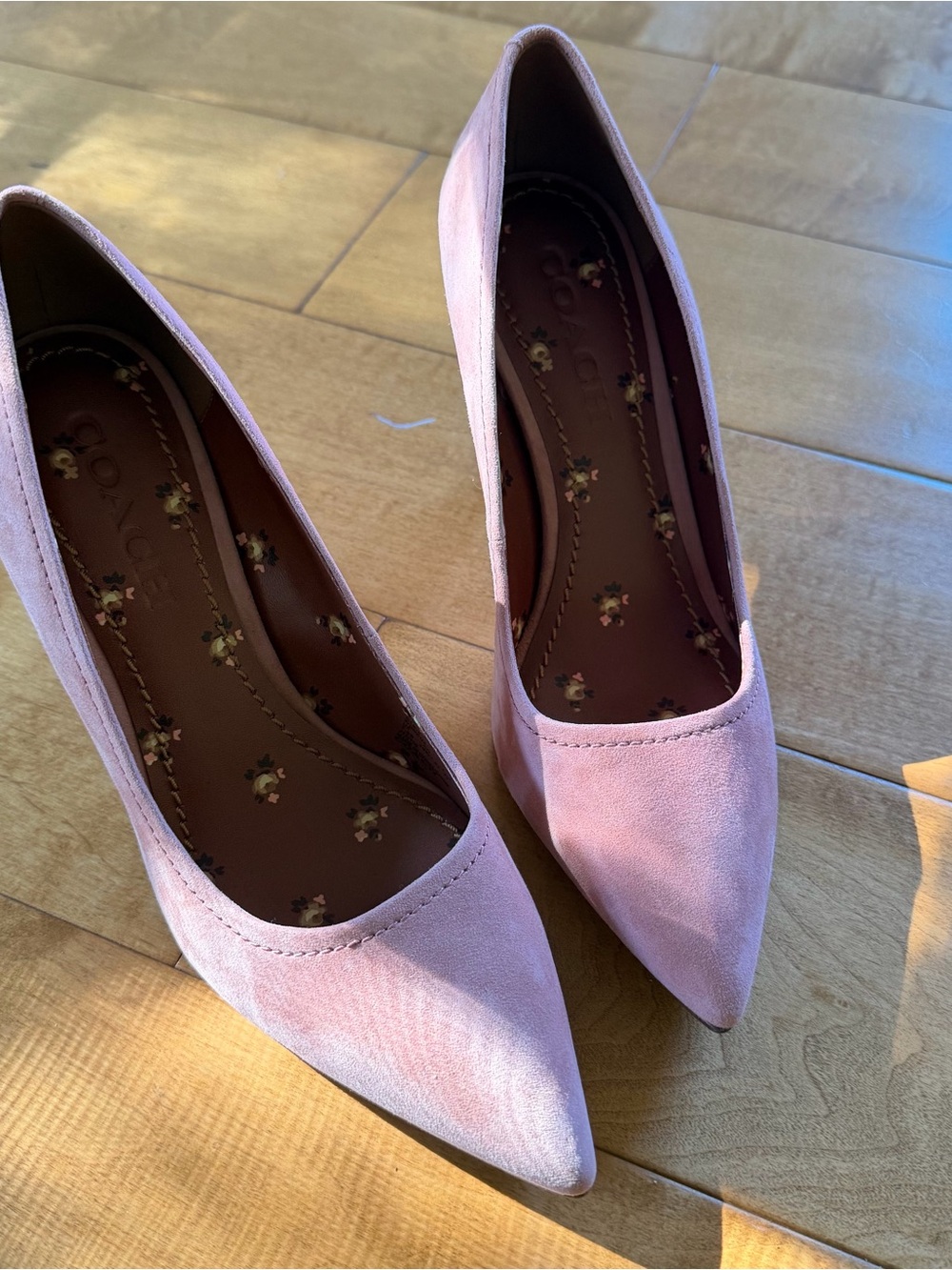 Coach Pink Suede Pointed-Toe Pumps